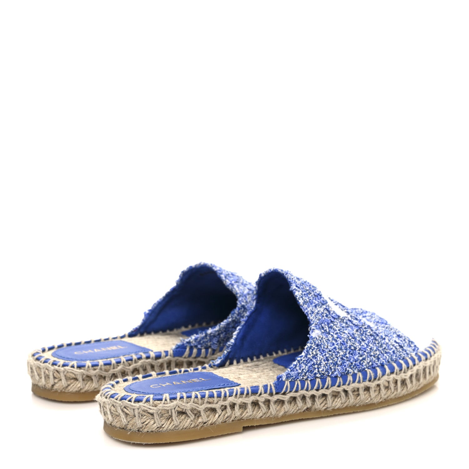 Chanel Tweed Sequin Cap Toe CC Espadrilles Mule 36 Blue White 5 of 10