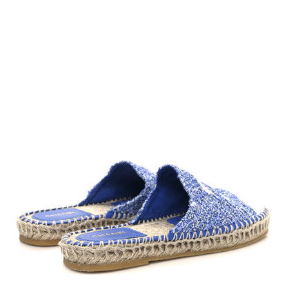 Chanel Tweed Sequin Cap Toe CC Espadrilles Mule 36 Blue White 5 of 10