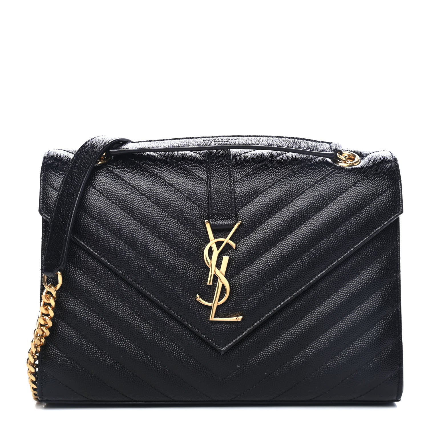 Saint Laurent Grain De Poudre Matelasse Chevron Medium Monogram Satchel Black 1 of 4