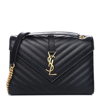 Saint Laurent Grain De Poudre Matelasse Chevron Medium Monogram Satchel Black 1 of 4