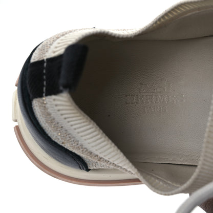 Hermes Technical Canvas Goatskin Womens Addict Sneakers 38.5 Multicolor Rose Dore 9 of 16