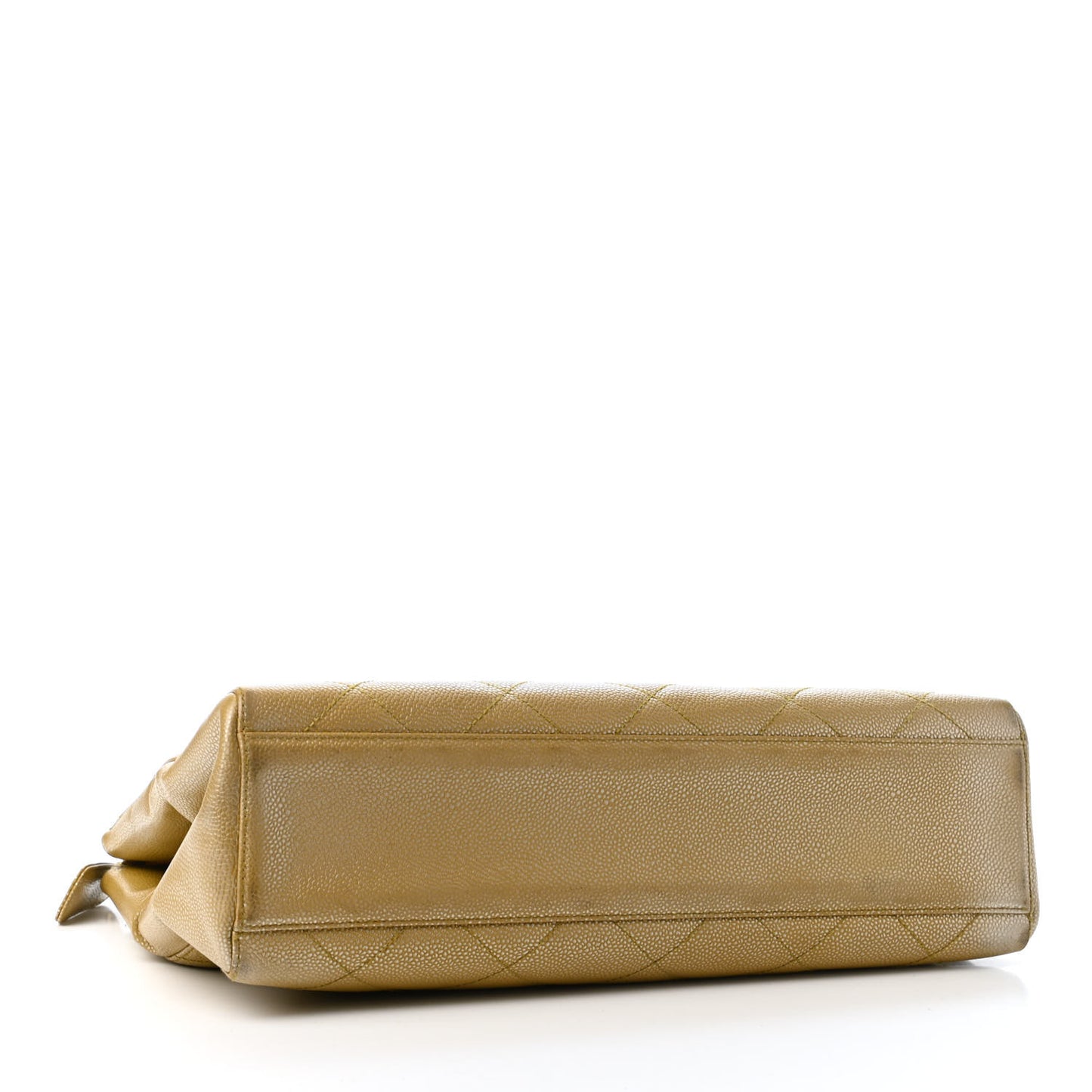 Metallic Caviar Quilted Shopping Tote Beige