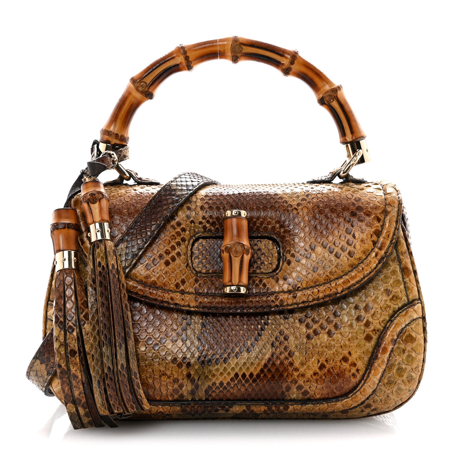Gucci Snakeskin Medium New Bamboo Top Handle Bag Natural 1 of 15