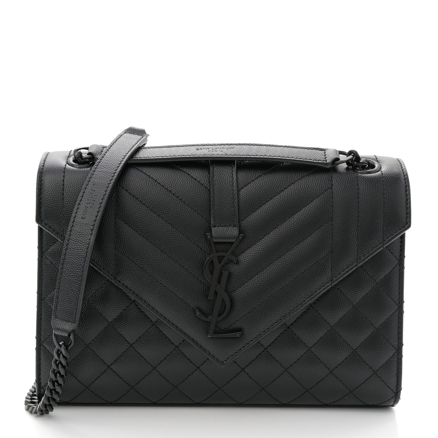 Grain De Poudre Textured Mixed Matelasse Triquilt Medium Monogram Monochrome Satchel Black