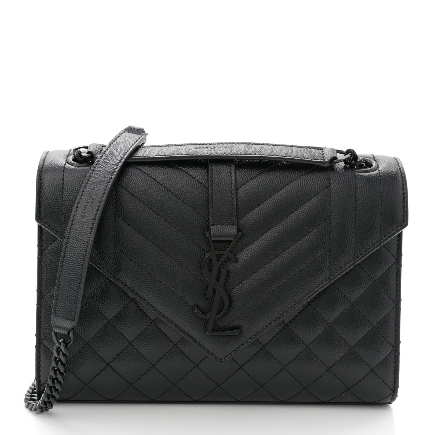 Saint Laurent Grain De Poudre Textured Mixed Matelasse Triquilt Medium Monogram Monochrome Satchel Black 1 of 10