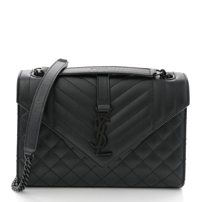 Saint Laurent Grain De Poudre Textured Mixed Matelasse Triquilt Medium Monogram Monochrome Satchel Black 1 of 10