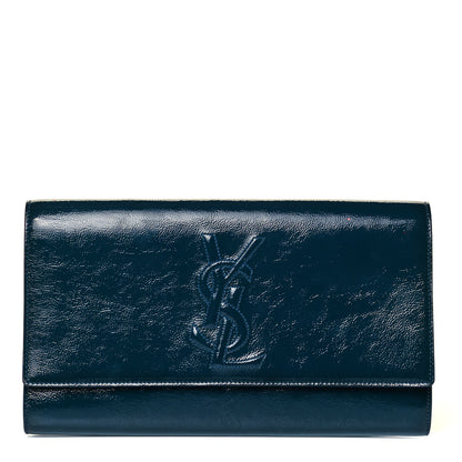 Saint Laurent Textured Patent Monogram Large Belle De Jour Clutch Turquoise 1 of 7