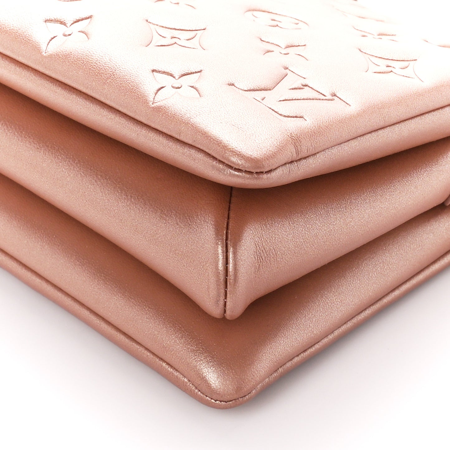 Metallic Lambskin Embossed Monogram Coussin BB Pink Gold