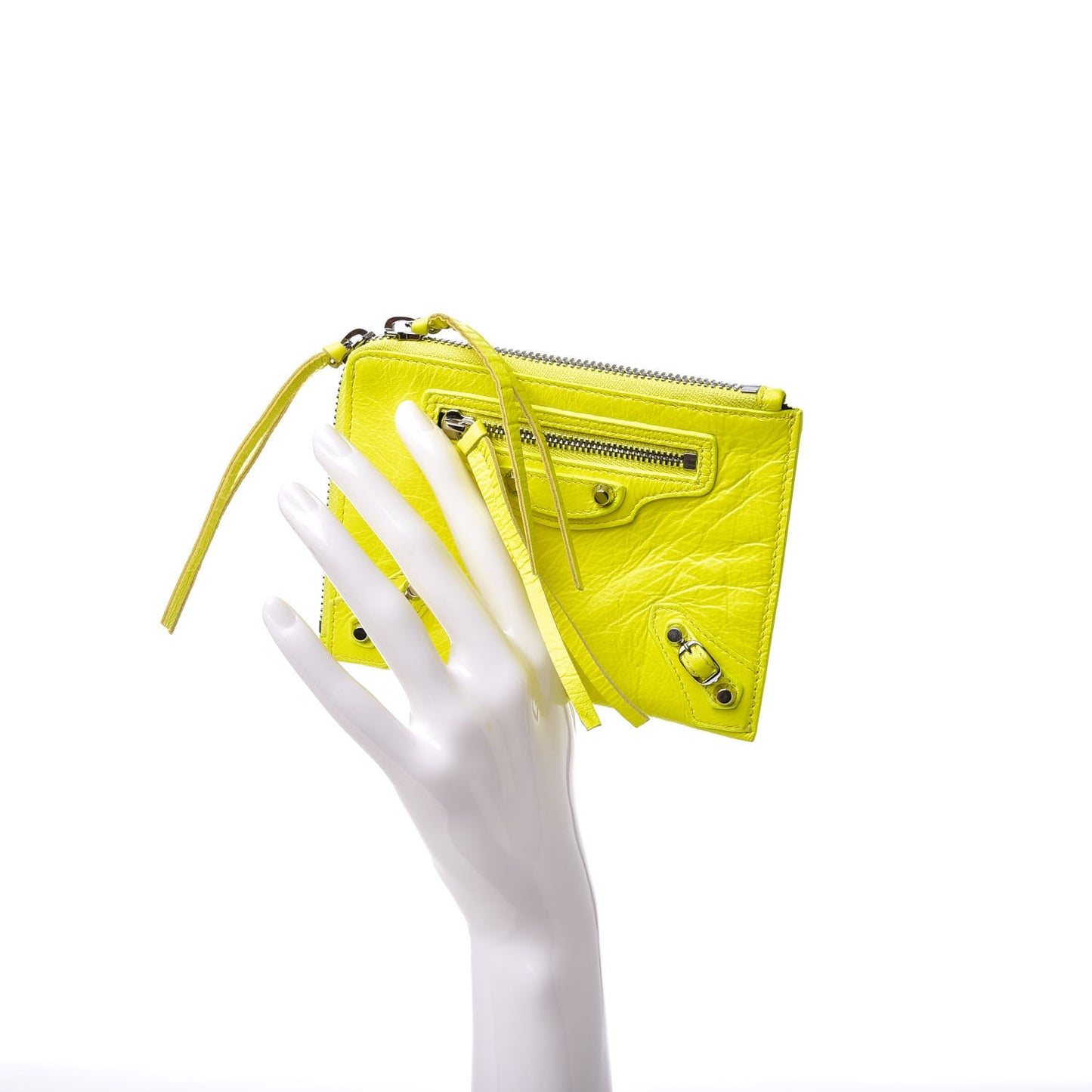 Agneau Arena Classic Hardware Mini Pouch Jaune Fluo