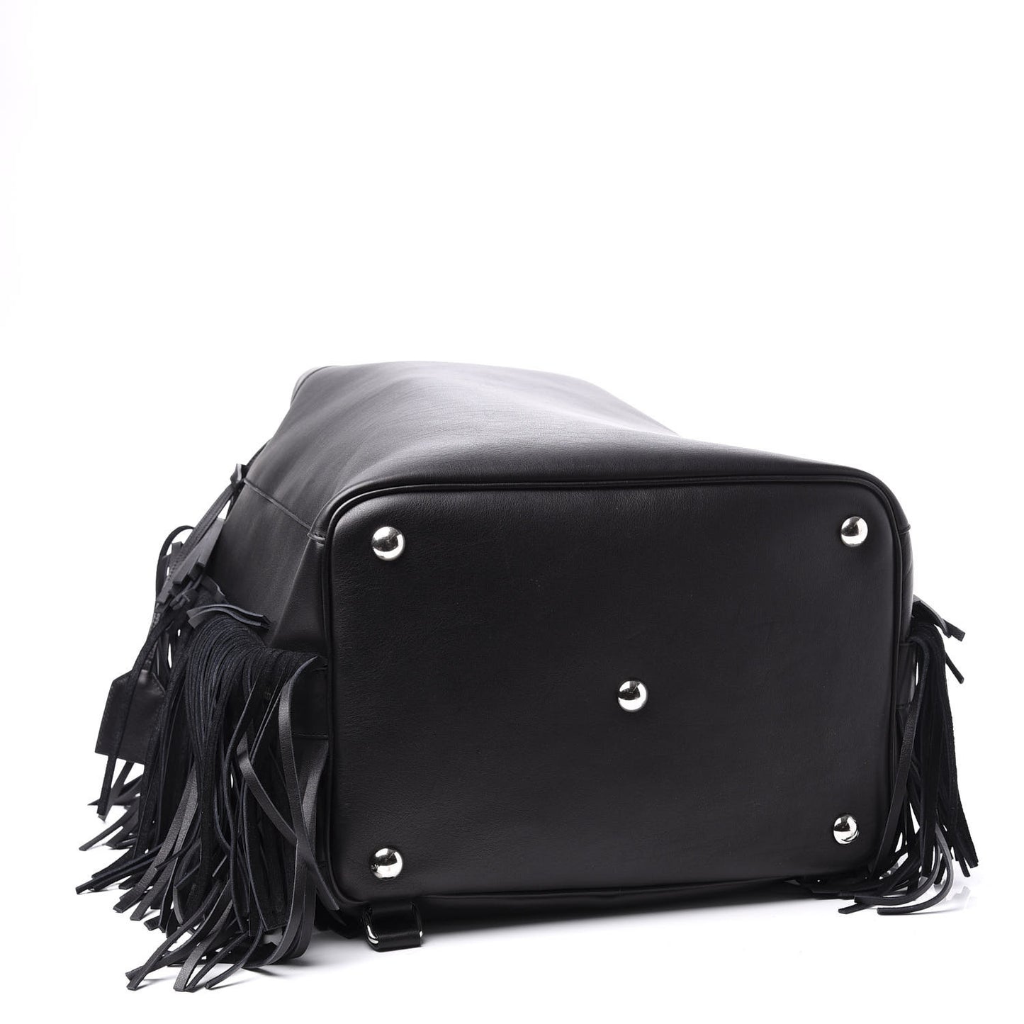 Calfskin Fringe Bucket Bag Black