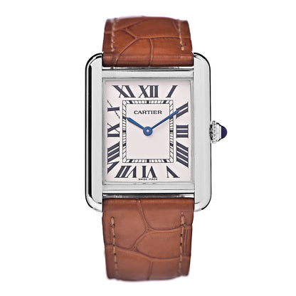 Cartier Stainless Steel Alligator 24mm Tank Solo Quartz Watch Brown 1 of 11