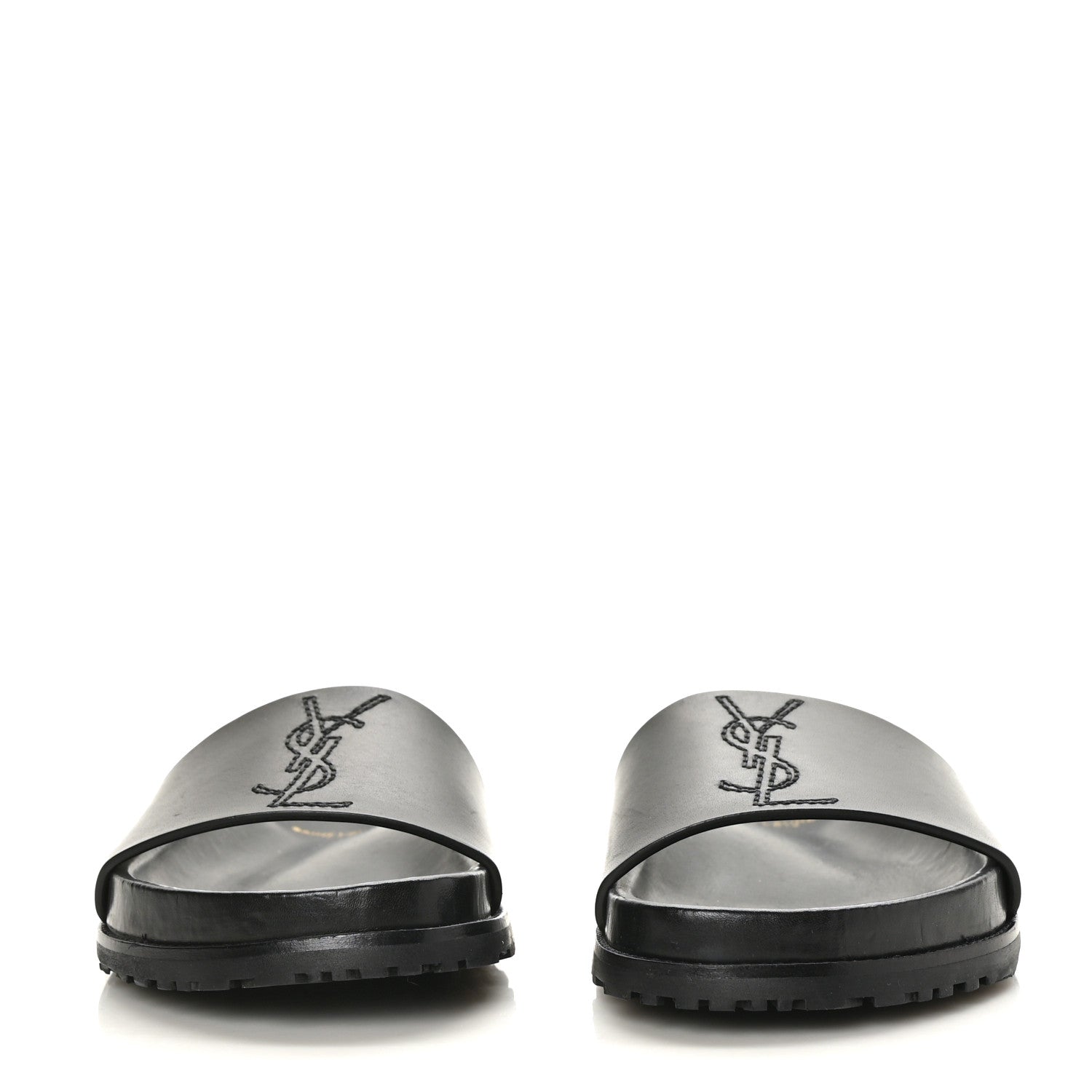 Saint Laurent Calfskin Monogram Jimmy Joan Slide Sandals 37 Black 2 of 8