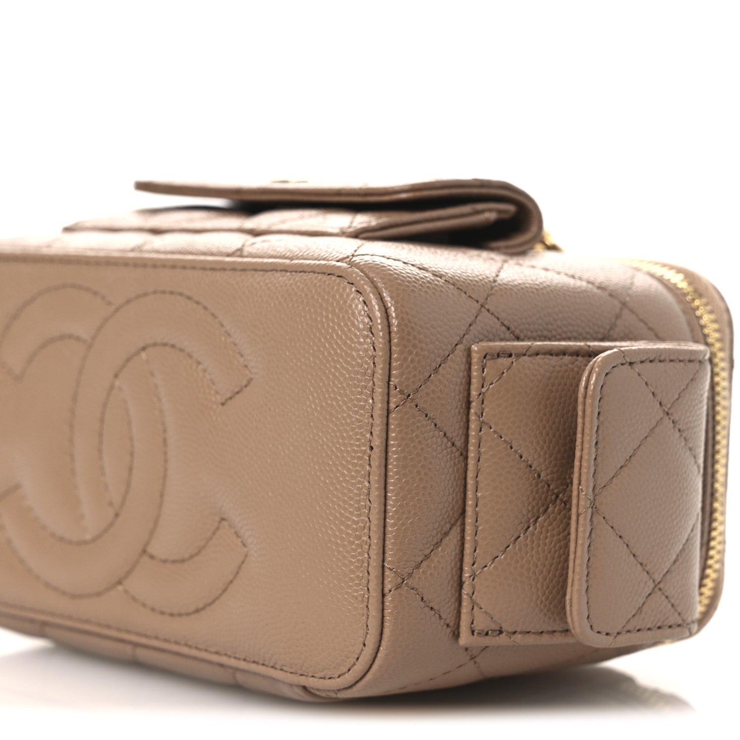 Chanel Caviar Quilted Polly Pocket East West Top Vanity With Chain Dark Beige 10 of 11