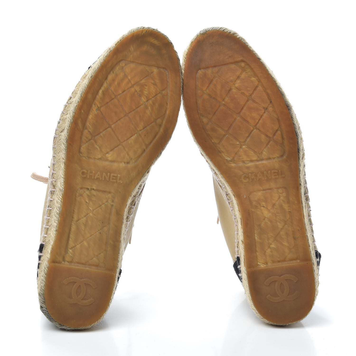 Chanel Lambskin Canvas Cap Toe Lace Up Espadrilles 38 Dark Beige Black 7 of 7