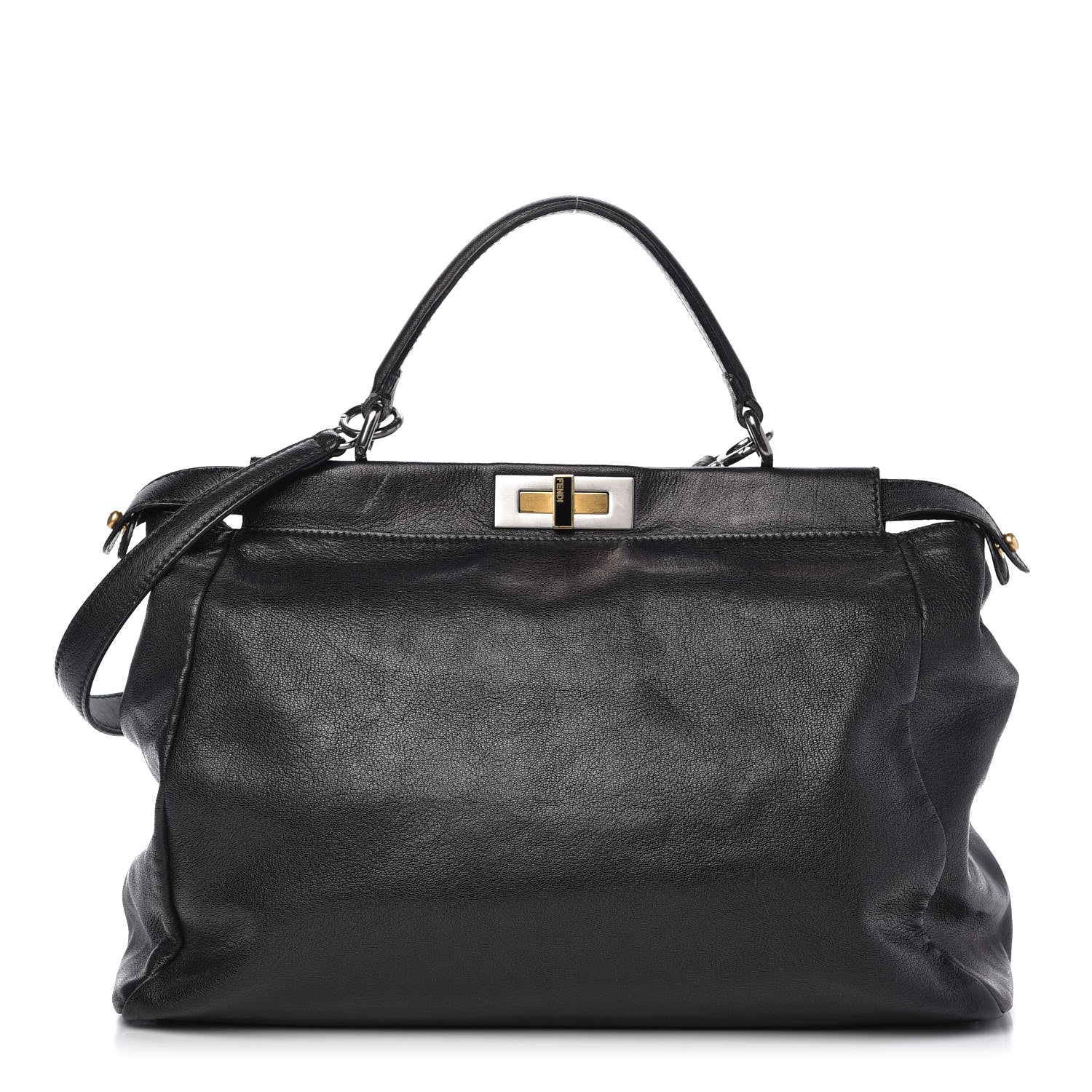 Fendi Goatskin Zucca Large Peekaboo Iconic Satchel Black Tobacco 1 of 10