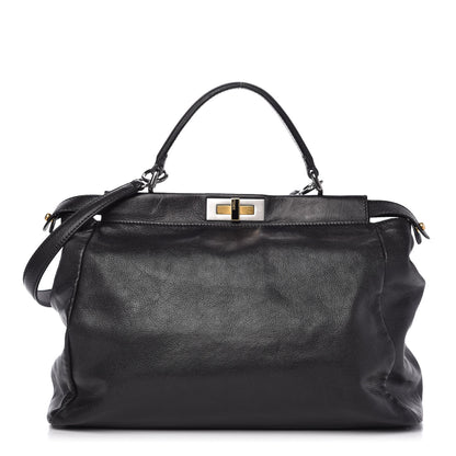 Fendi Goatskin Zucca Large Peekaboo Iconic Satchel Black Tobacco 1 of 10