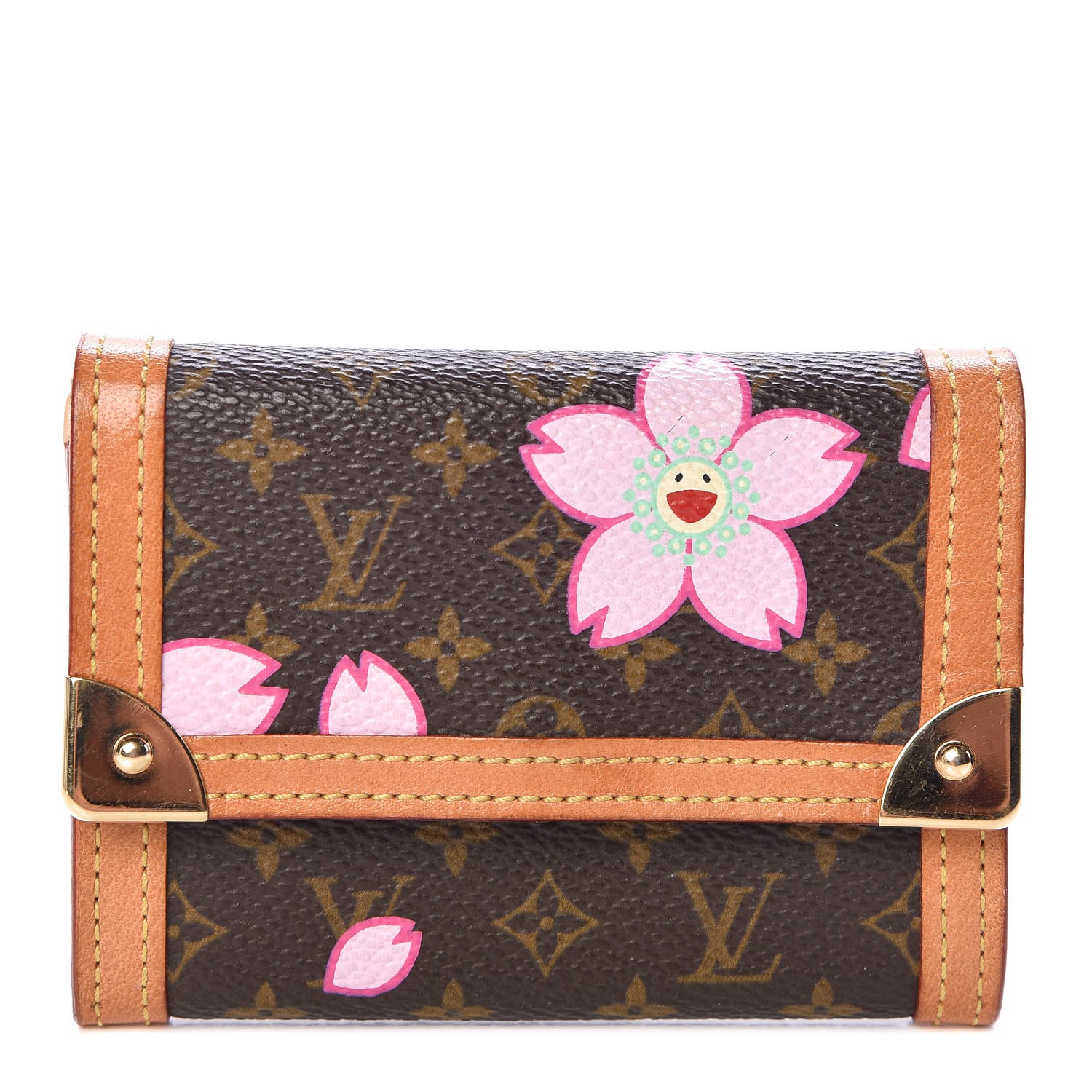 Louis Vuitton Monogram Cherry Blossom Porte-Monnaie Plat Coin Purse Brown 1 of 6