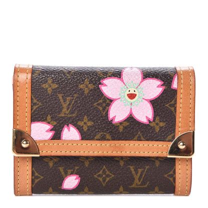 Louis Vuitton Monogram Cherry Blossom Porte-Monnaie Plat Coin Purse Brown 1 of 6
