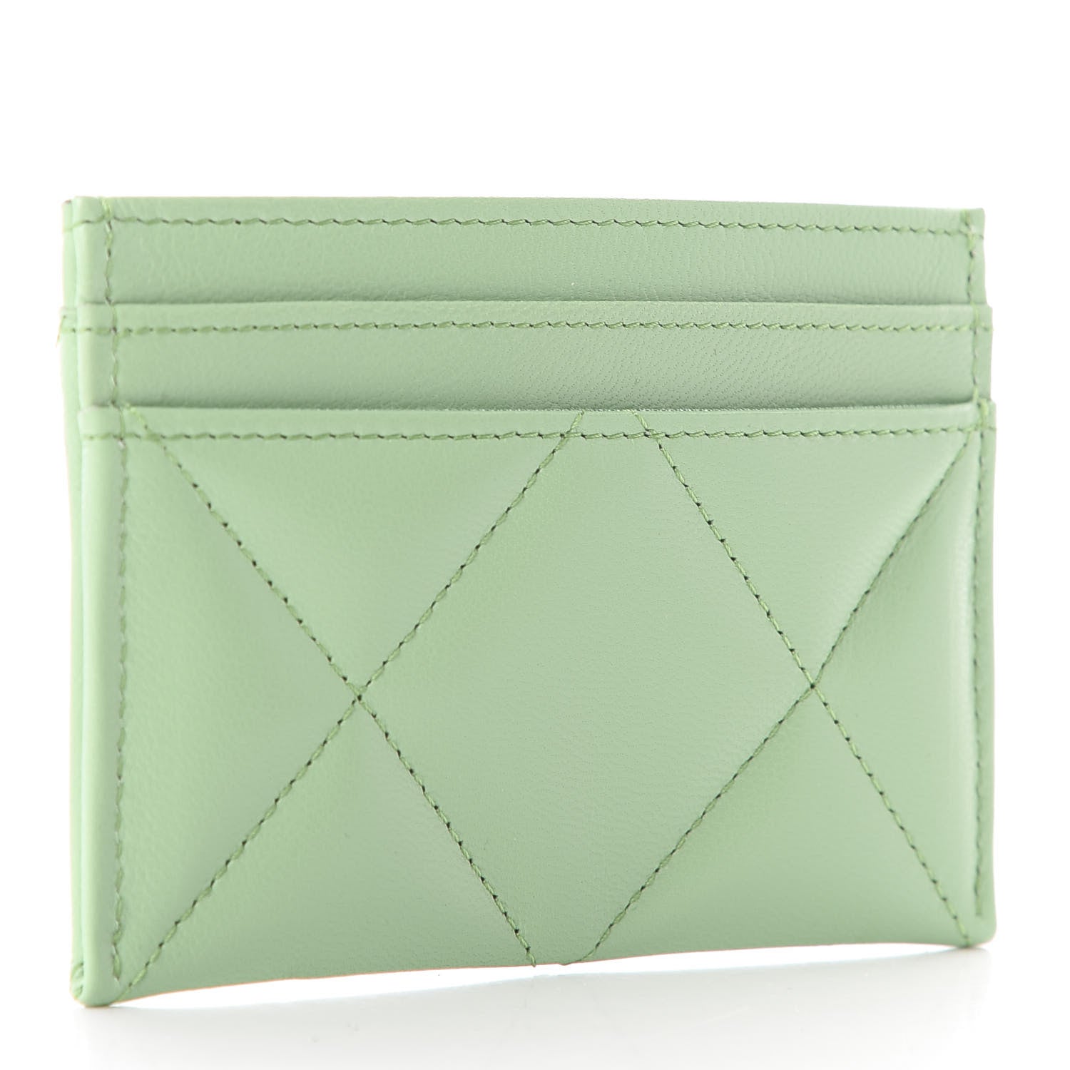Chanel Shiny Goatskin Quilted Chanel 19 Card Holder Green 3 of 10