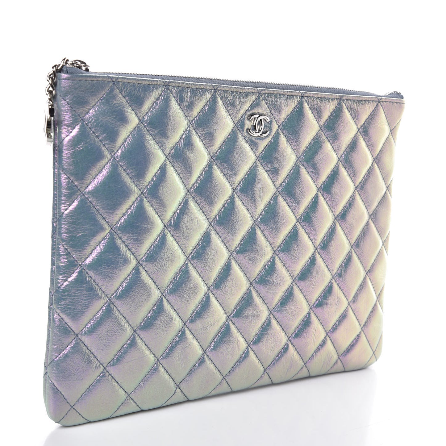 Iridescent Crumpled Calfskin Medium Cosmetic Case Purple