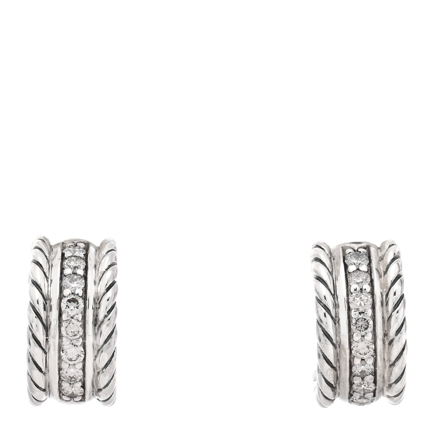 Sterling Silver Diamond 12mm Cable Hoop Earrings