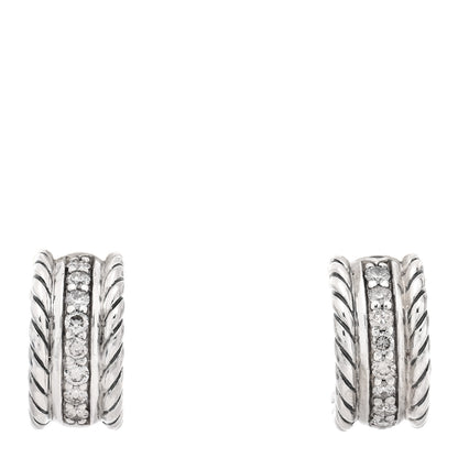 David Yurman Sterling Silver Diamond 12mm Cable Hoop Earrings 1 of 5