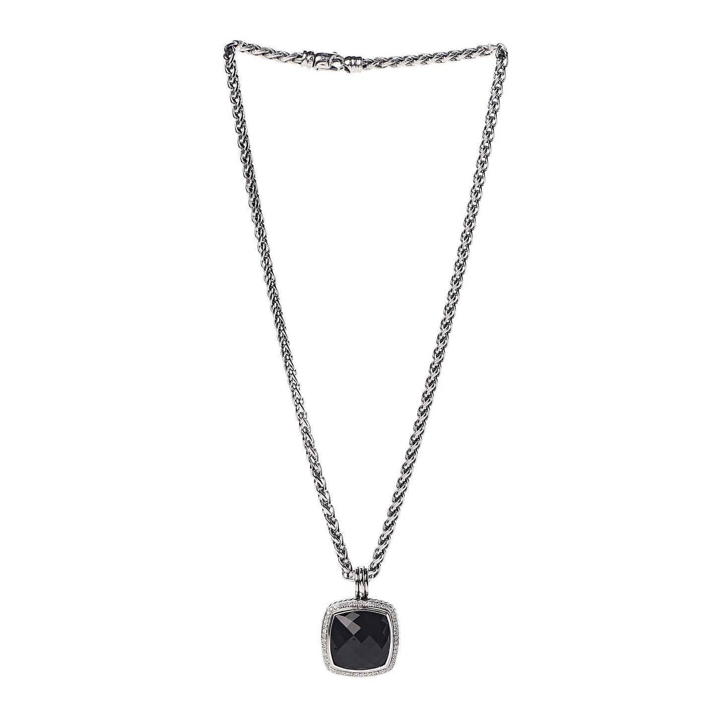 Sterling Silver Diamond Black Onyx 20mm Albion Pendant Necklace