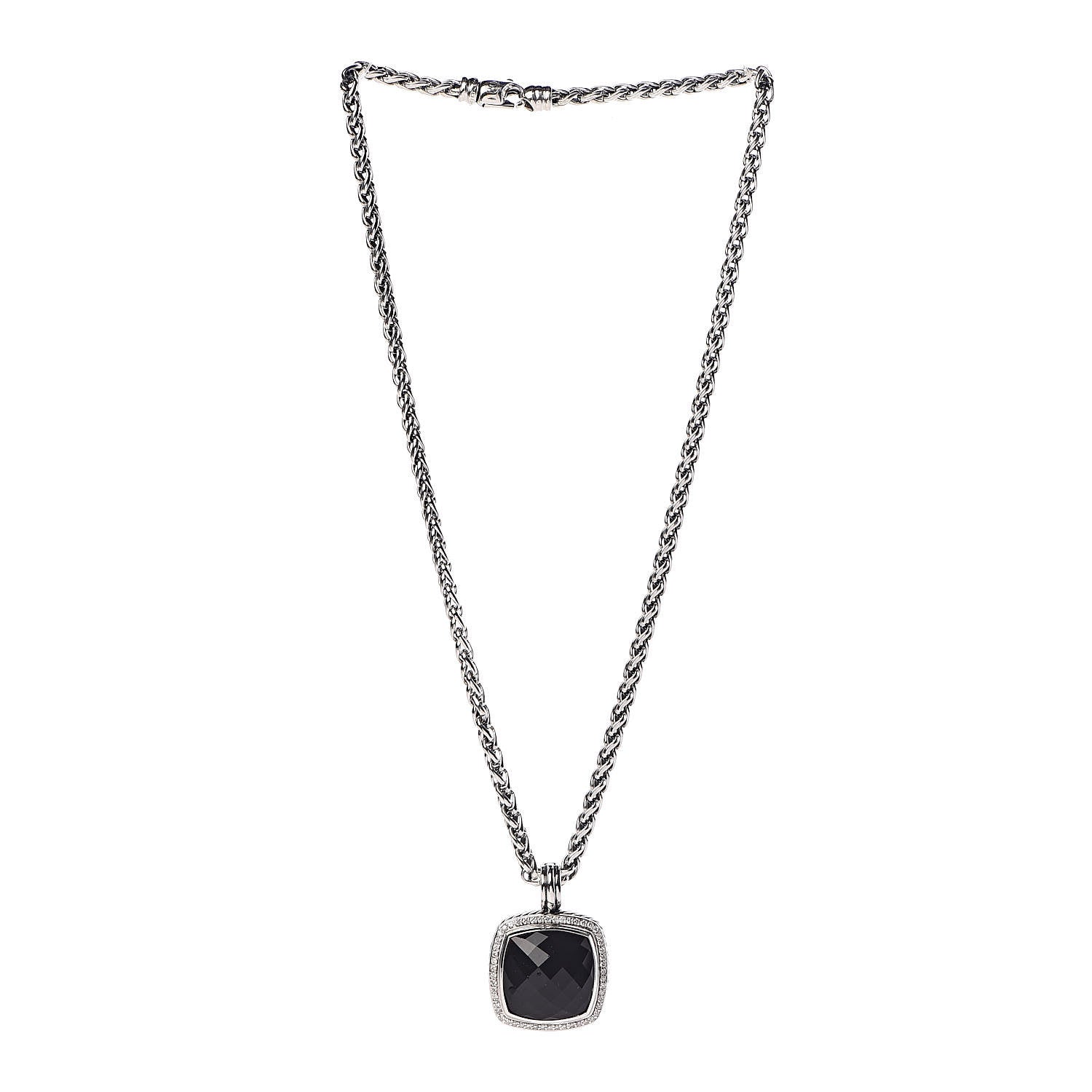 David Yurman Sterling Silver Diamond Black Onyx 20mm Albion Pendant Necklace 3 of 6