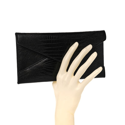 Saint Laurent Calfskin Lizard Embossed Paloma Monogram Clutch Black 2 of 11