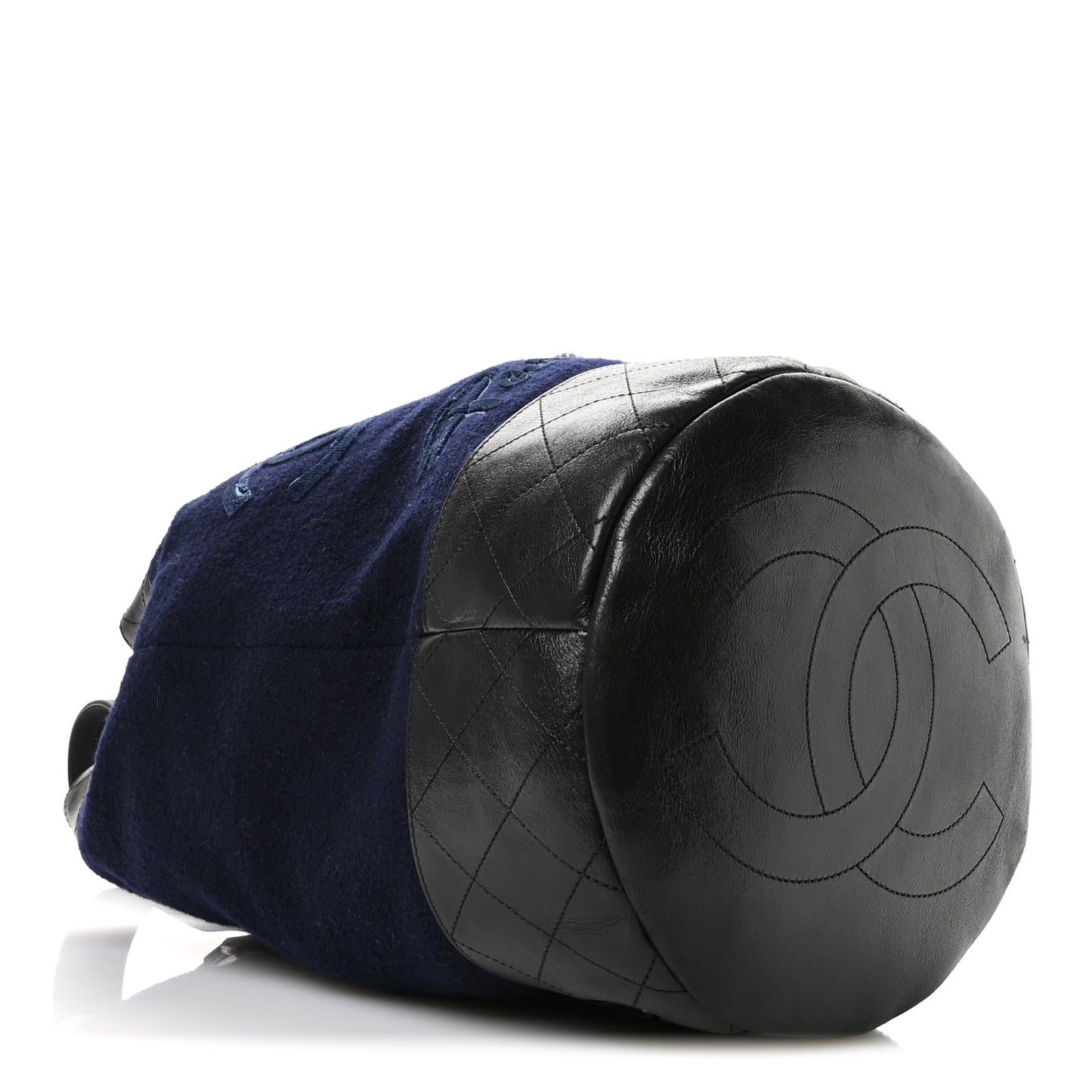 Wool Calfskin Embroidered Paris Hamburg Drawstring Backpack Navy Blue