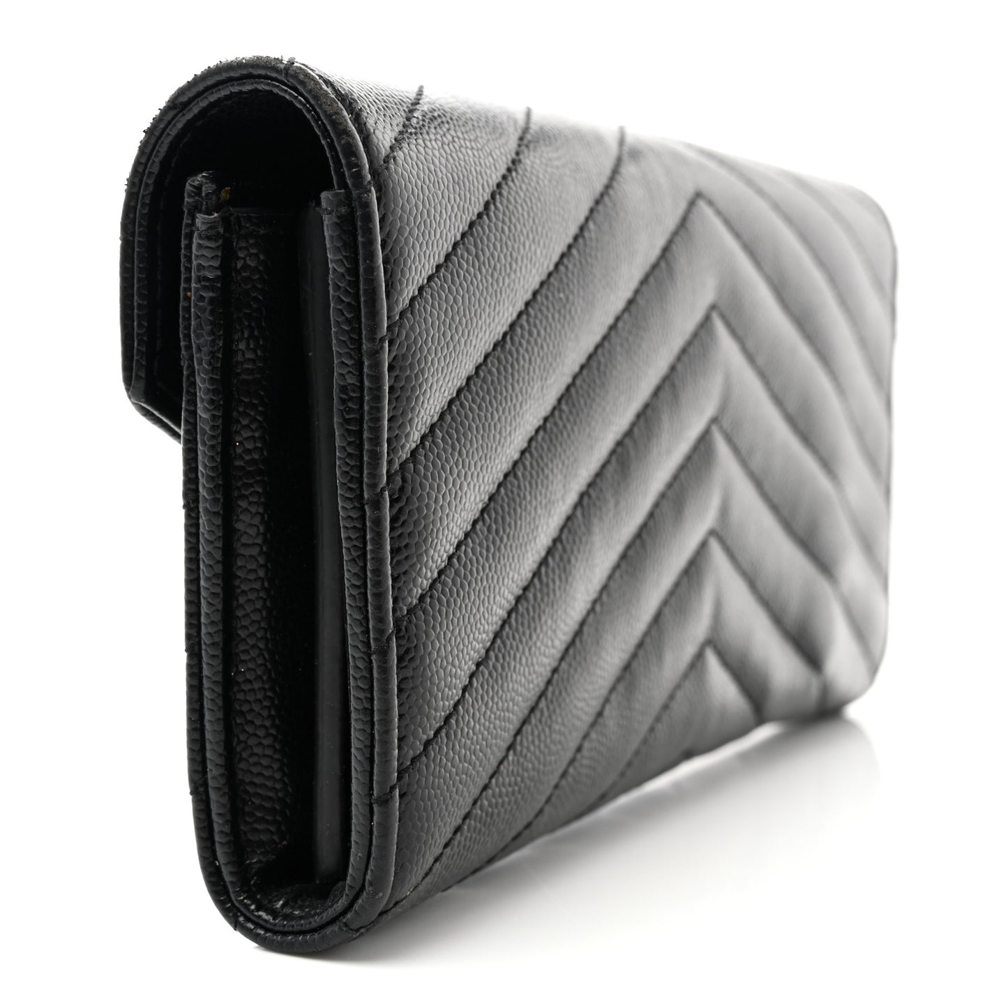 Grain De Poudre Matelasse Chevron Monogram Flap Wallet Black