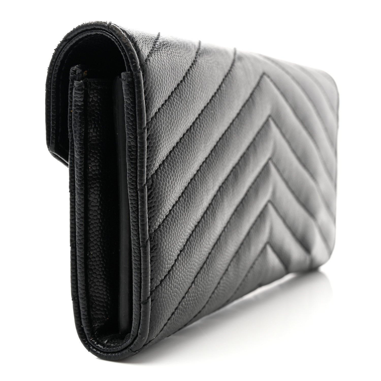 Saint Laurent Grain De Poudre Matelasse Chevron Monogram Flap Wallet Black 3 of 11