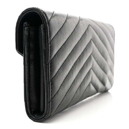 Saint Laurent Grain De Poudre Matelasse Chevron Monogram Flap Wallet Black 3 of 11