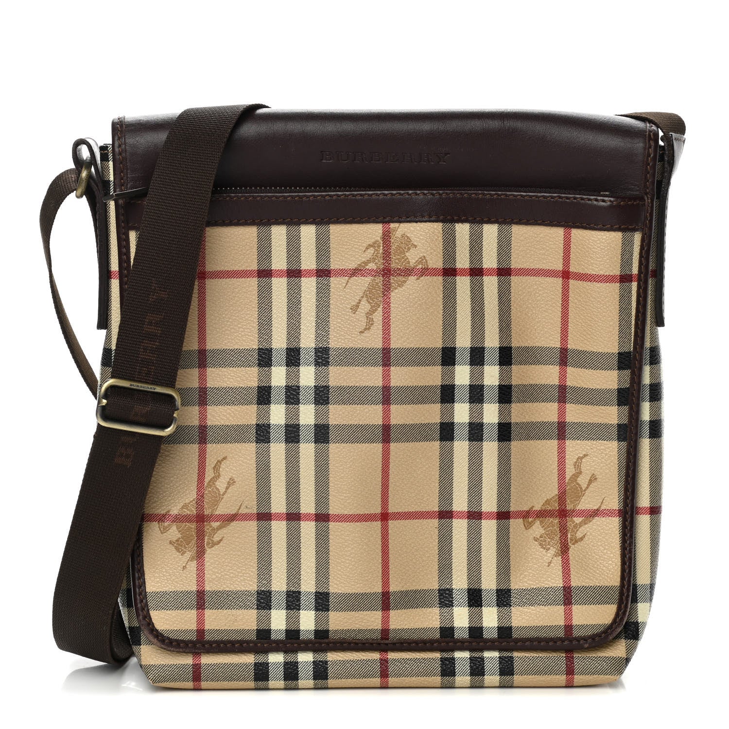 Burberry Haymarket Check Crossbody Messenger Bag Brown 1 of 16