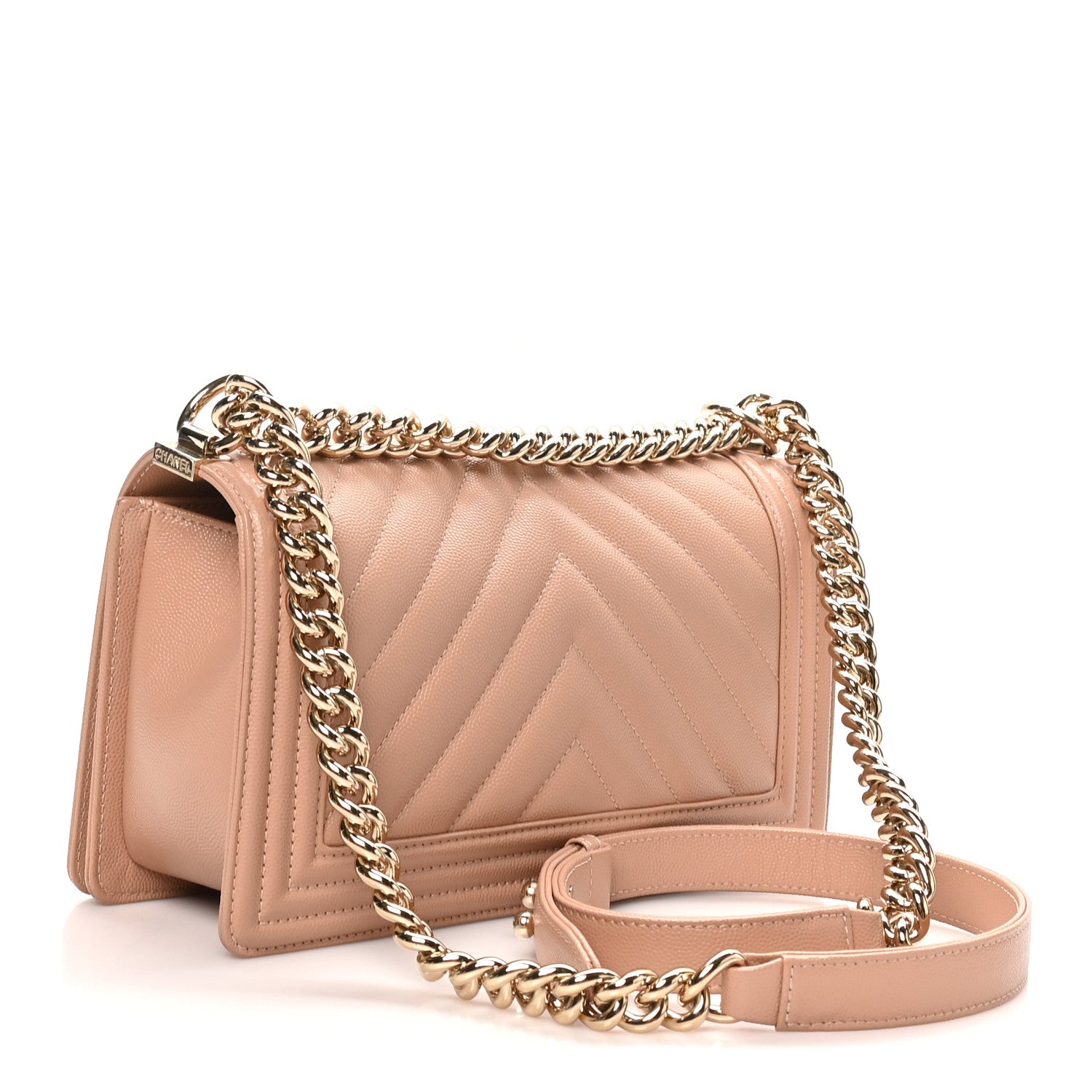 Chanel Caviar Chevron Quilted Medium Boy Flap Beige 3 of 10