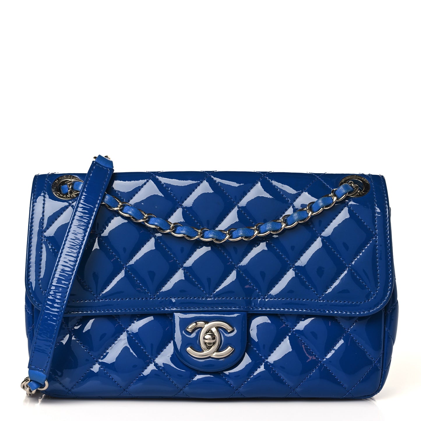 Patent Quilted Large Coco Shine Flap Blue