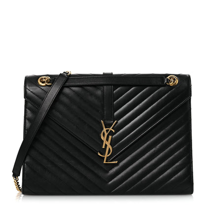 Saint Laurent Smooth Calfskin Matelasse Chevron Large Monogram Satchel Black 1 of 23