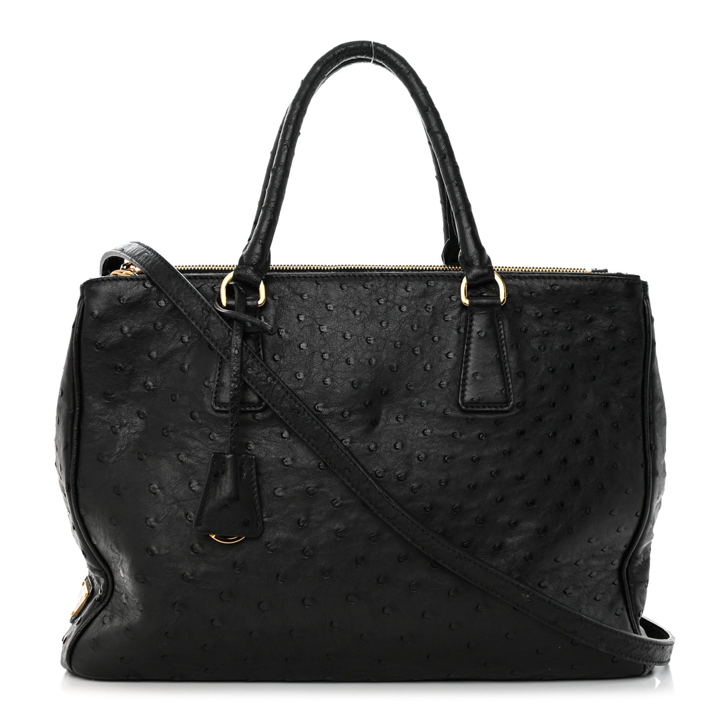 Ostrich Double Zip Tote Black