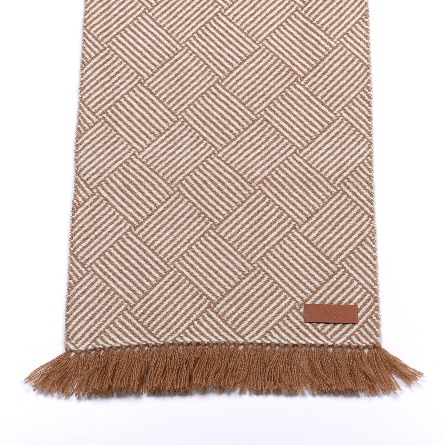 Cashmere Tile Weave Muffler Camel Ecru