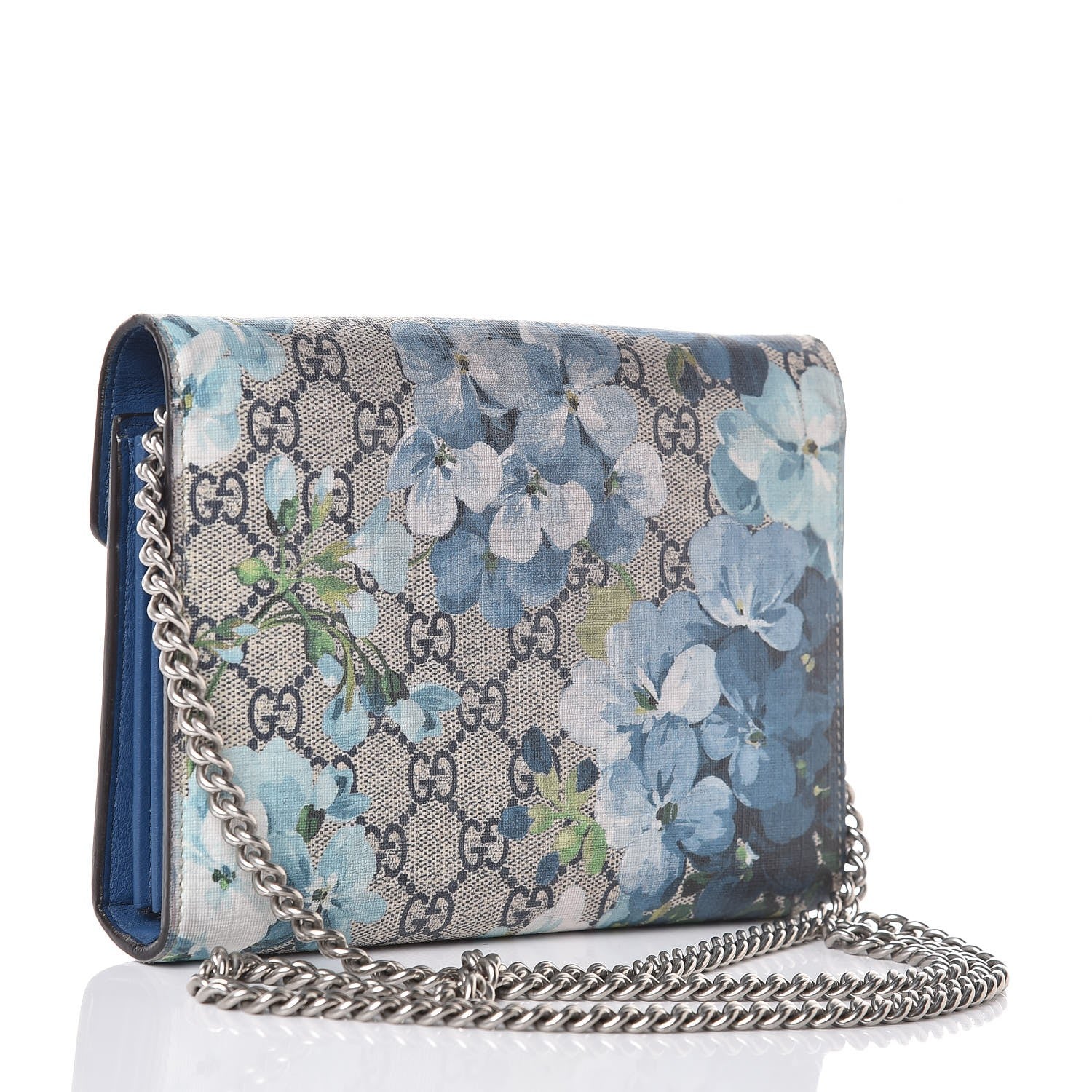 Gucci GG Supreme Monogram Blooms Mini Dionysus Chain Wallet Beige Blue Navy Vintage Blue 3 of 11