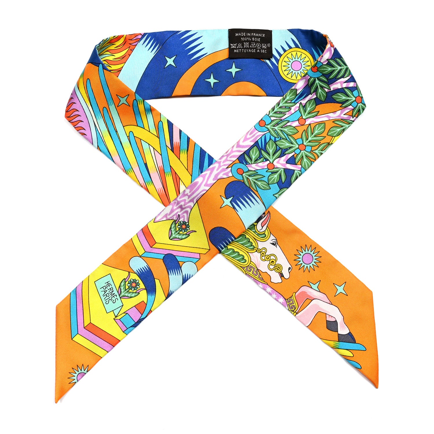 Hermes Silk La Source de Pegase Twilly Orange Vif Jaune Vif 1 of 4