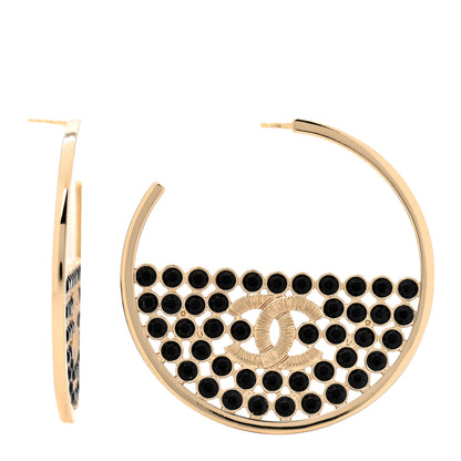 Chanel Metal Crystal CC Hoop Earrings Gold Black 1 of 6
