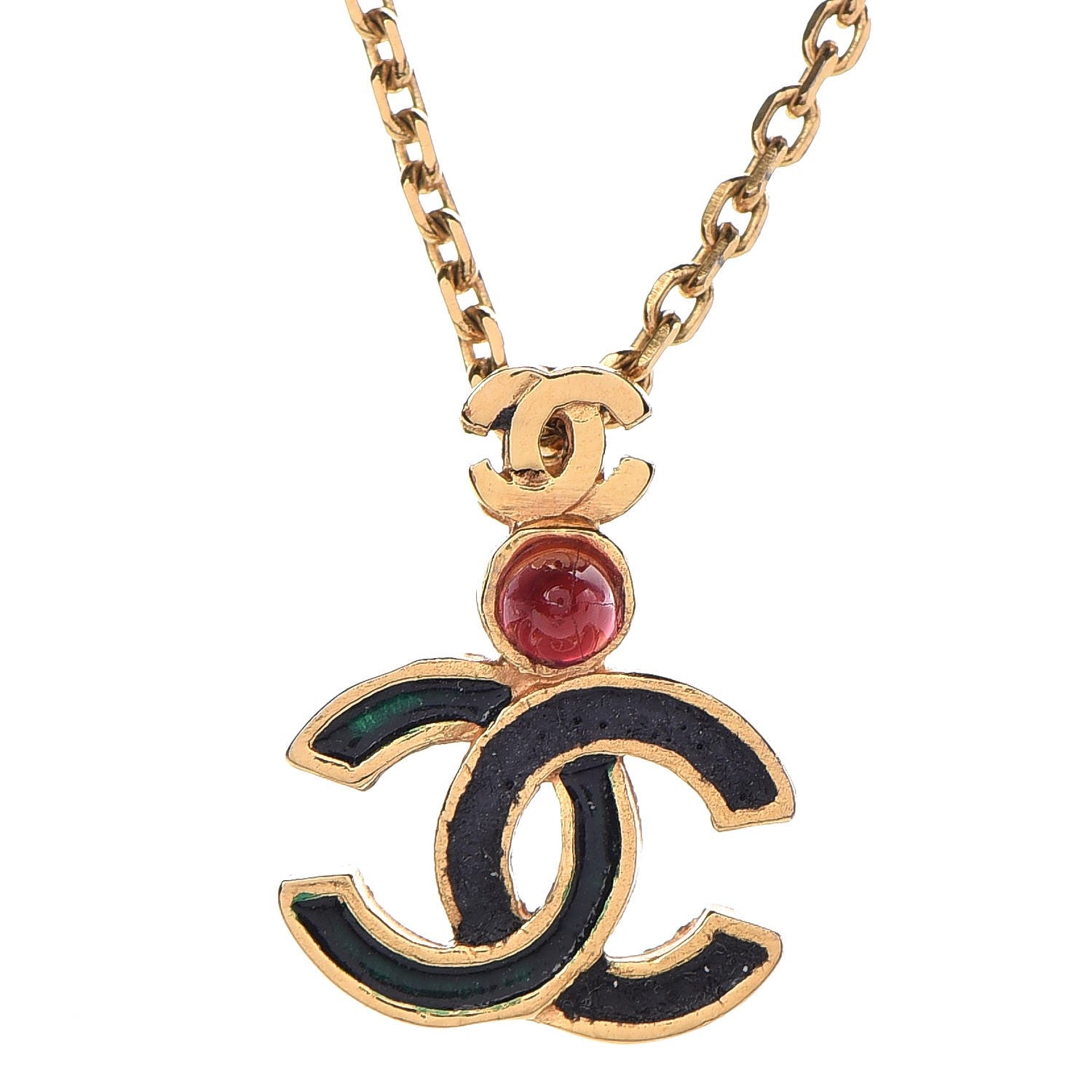 Chanel Enamel CC Pendant Necklace Gold 4 of 6