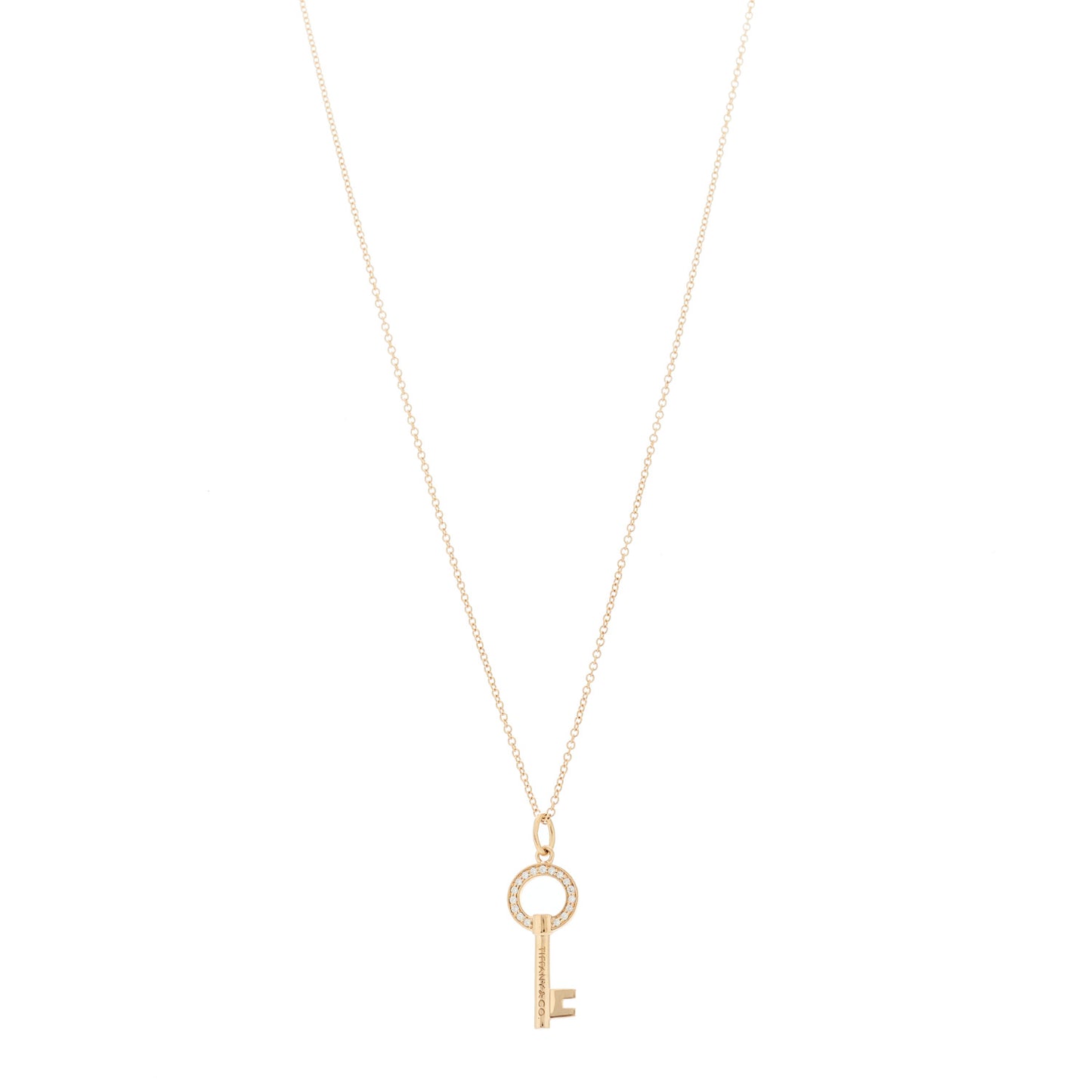 18K Rose Gold Diamond Modern Keys Round Open Key Pendant Necklace