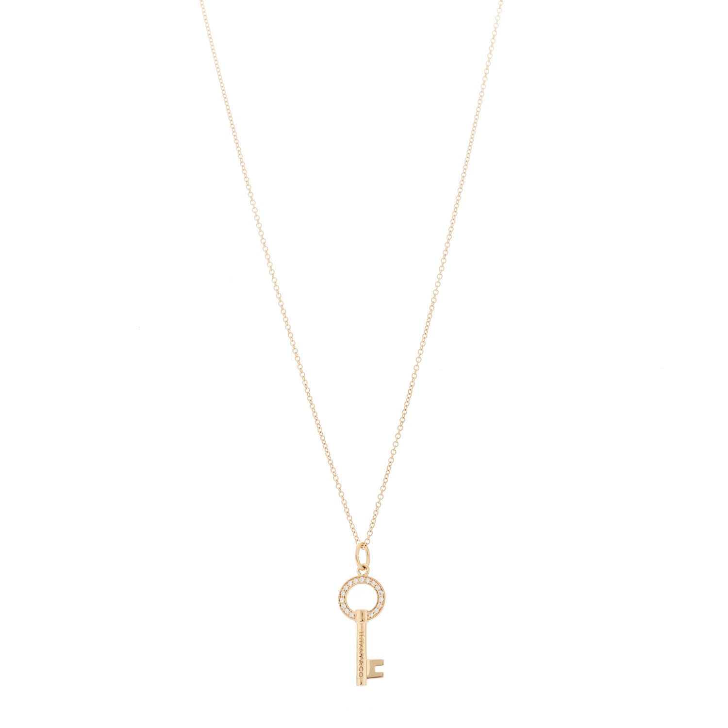 Tiffany 18K Rose Gold Diamond Modern Keys Round Open Key Pendant Necklace 1 of 6