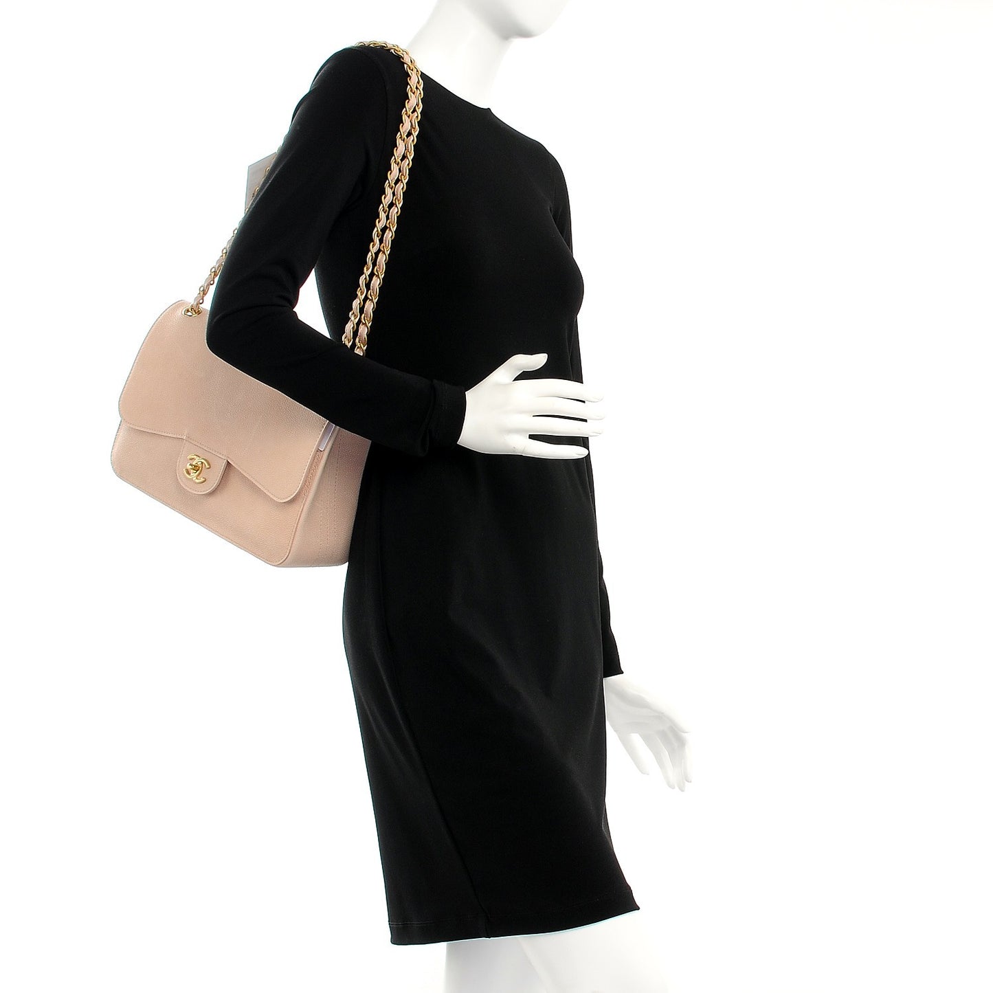 Grained Calfskin Jumbo Classic Pure Double Flap Nude