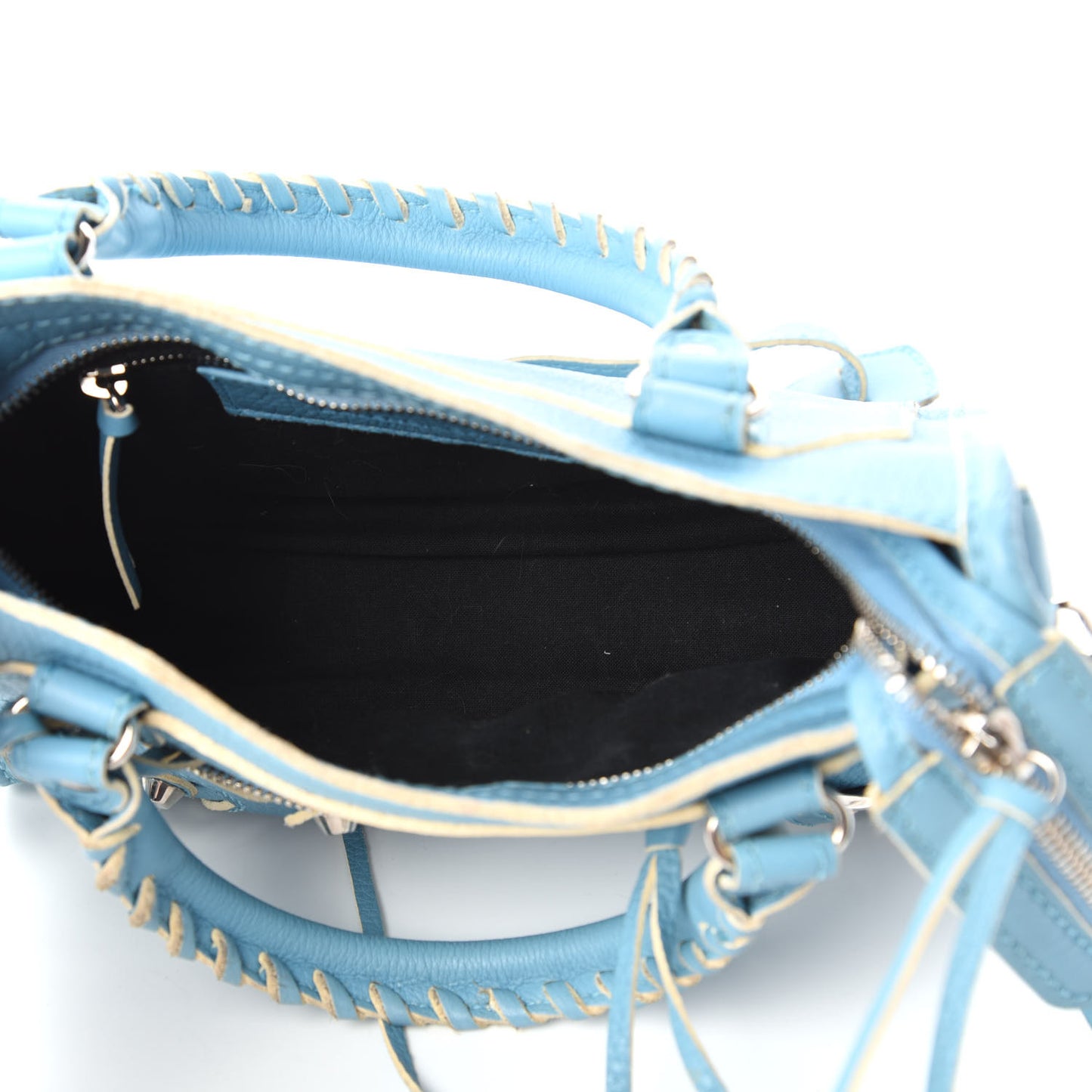 Supple Grained Calfskin Classic Silver Hardware Highlight Mini City Bleu Caraibes
