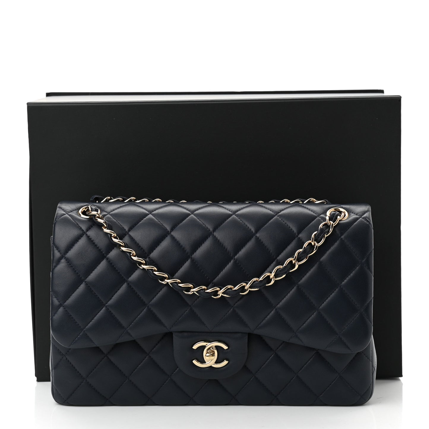 Lambskin Quilted Jumbo Double Flap Navy Blue