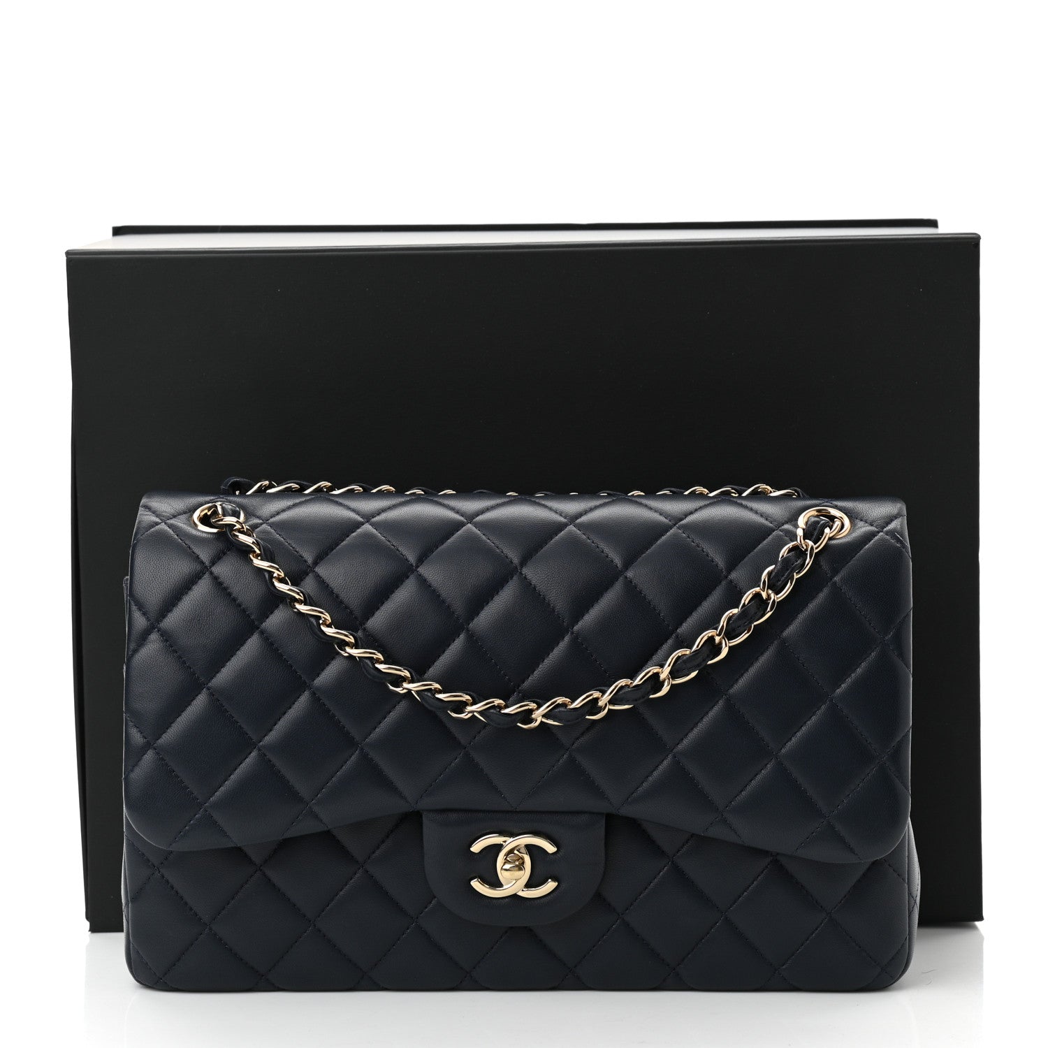 Chanel Lambskin Quilted Jumbo Double Flap Navy Blue 11 of 11
