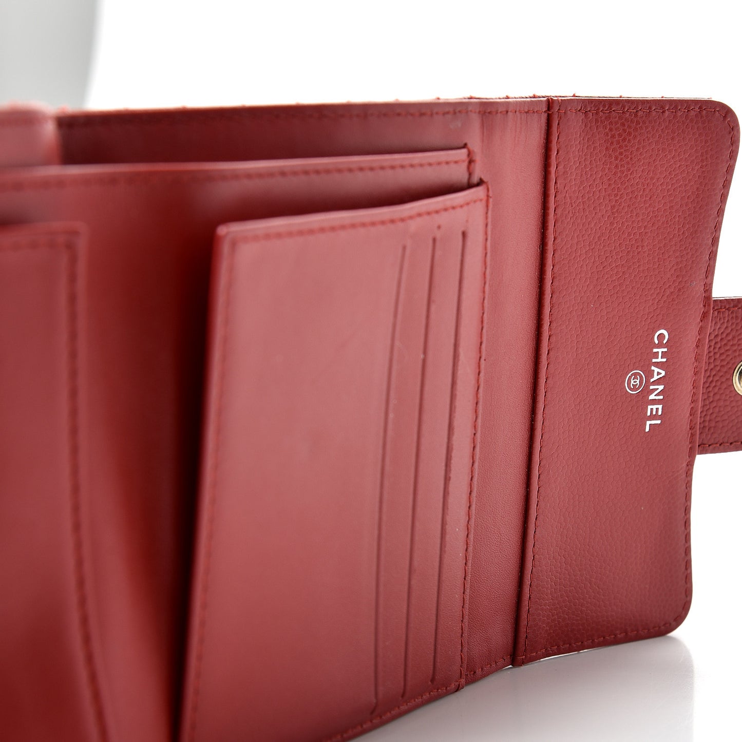 Caviar Chevron Quilted Compact Flap Wallet Dark Red